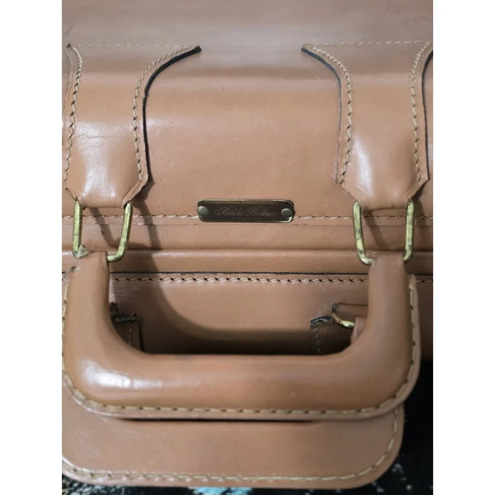 Vintage Brooks Brothers Tan Leather Suitcase Carry-On Travel Case Hard Shell